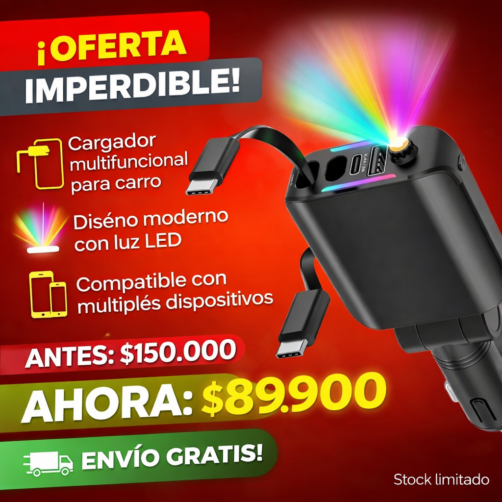 Cargador para carro 4 en 1 con laser
